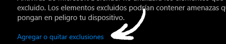 Excluir del antivirus